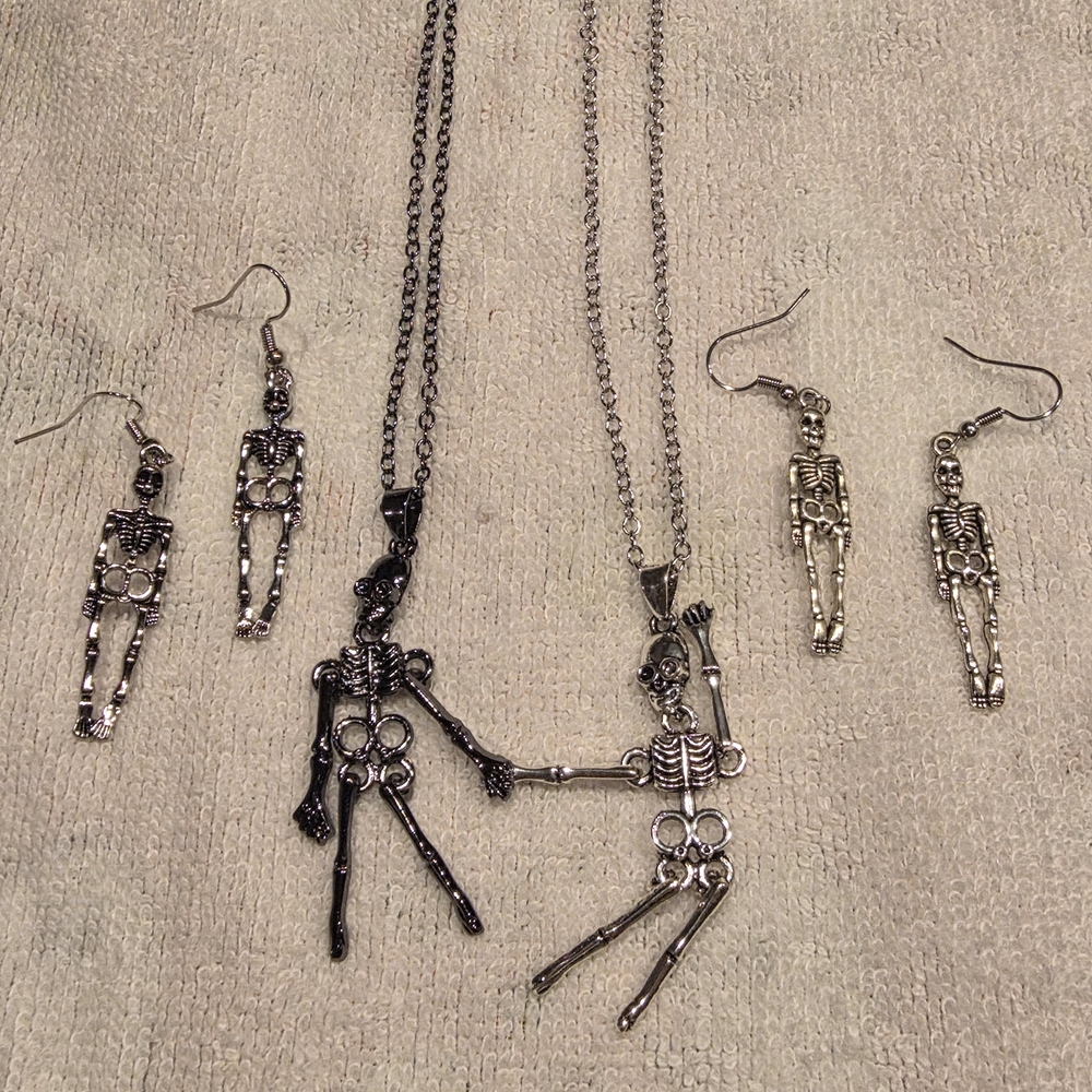 "Best Friends" Skeleton Necklace & Earring Sets with Magnetic Hands